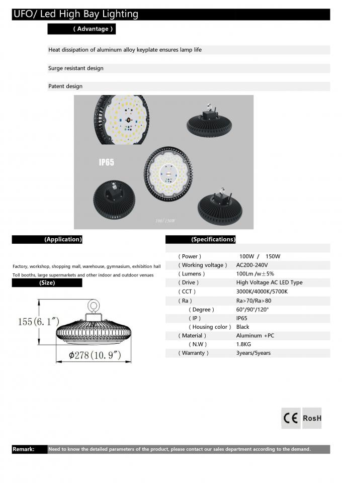 o UFO 150w conduziu a luz alta da baía